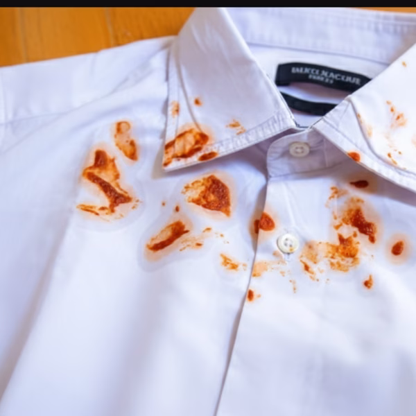 Nettoyage expert d'une tache sauce tomate sur un textile blanc de haute qualité.