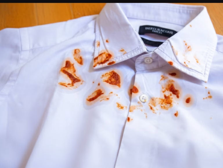 Nettoyage expert d'une tache sauce tomate sur un textile blanc de haute qualité.