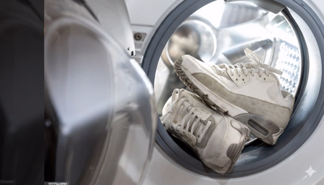  Illustration de la méthode pour laver chaussure machine avec un filet de protection.