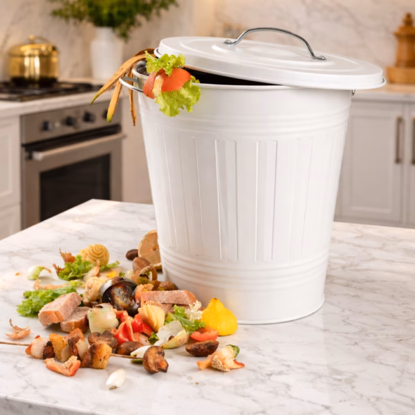 Application d'un désodorisant poubelle naturel dans une cuisine de luxe entretenue par NOBO.