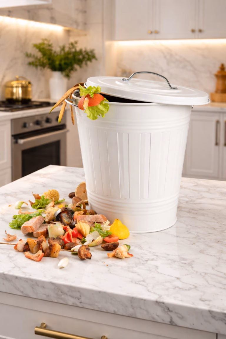 Application d'un désodorisant poubelle naturel dans une cuisine de luxe entretenue par NOBO.