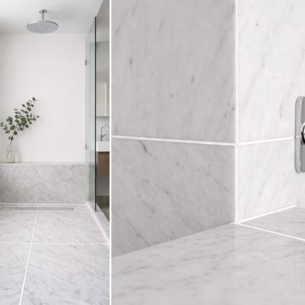 Expert NOBO utilisant une brosse de précision pour enlever la moisissure d'un joint de douche.