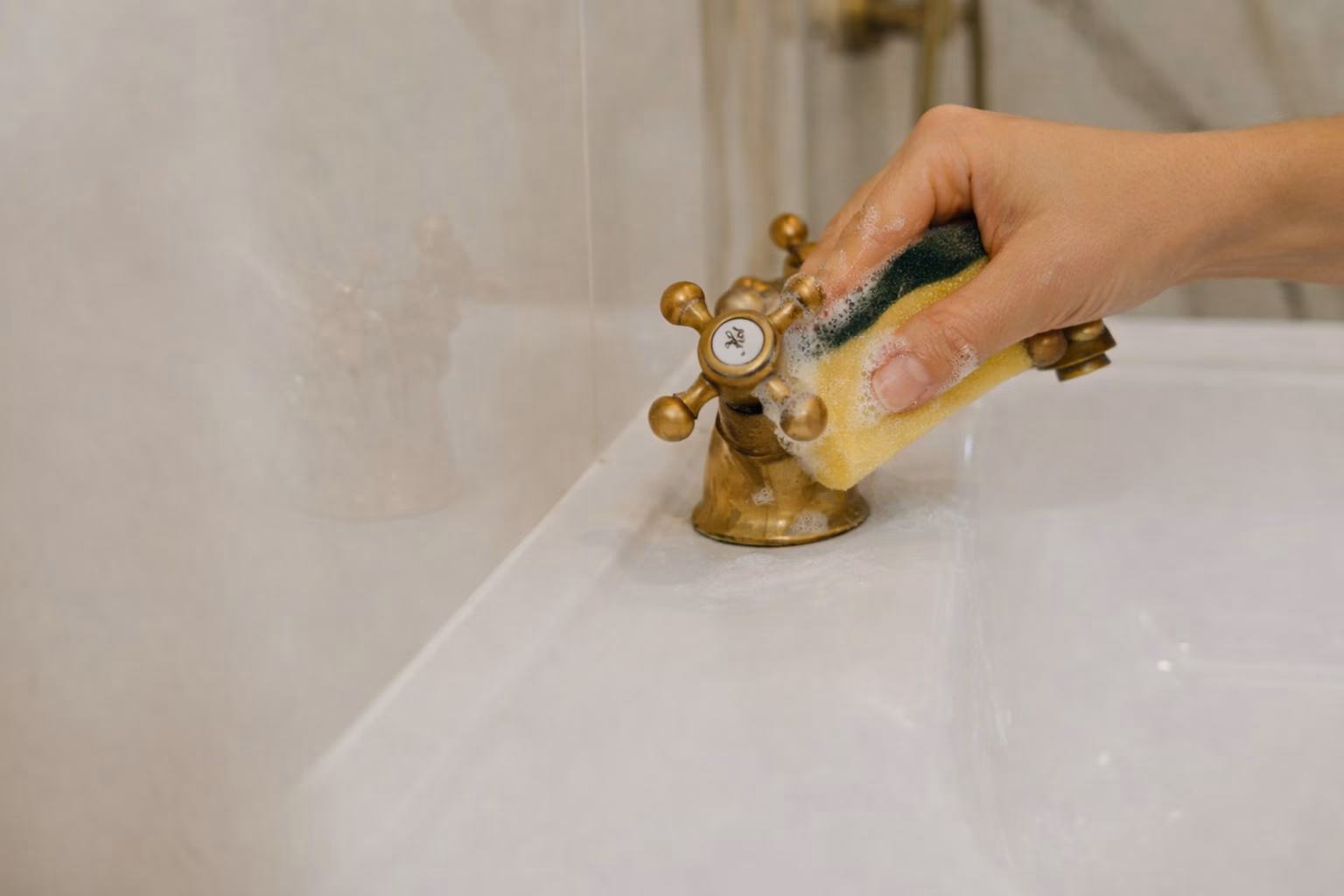 Nettoyage laiton sur une poignée de porte ancienne dans un intérieur de luxe.