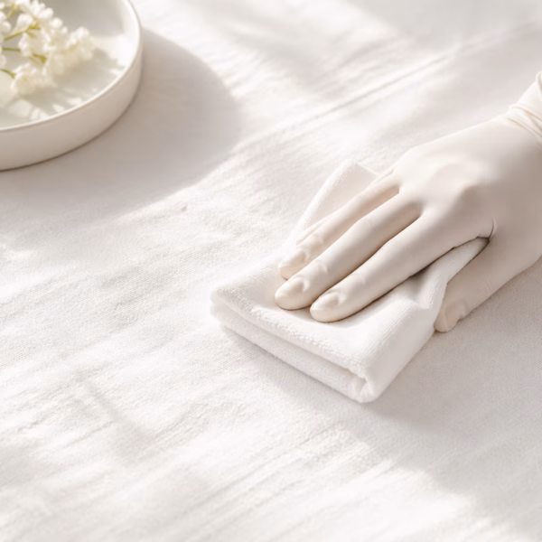 Technique professionnelle pour enlever du feutre sur un tissu en lin.
