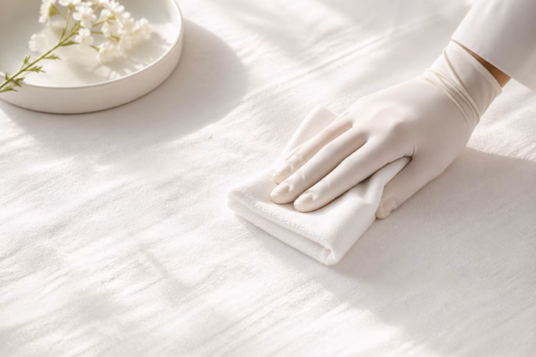 Technique professionnelle pour enlever du feutre sur un tissu en lin.