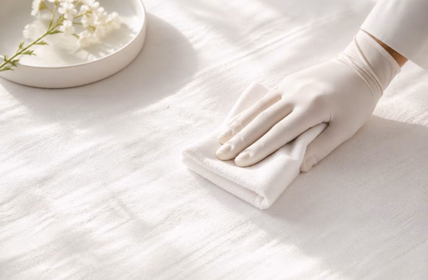 Technique professionnelle pour enlever du feutre sur un tissu en lin.