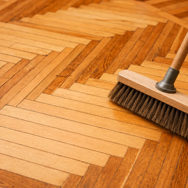 Illustration de l'entretien parquet ciré haut de gamme dans un appartement