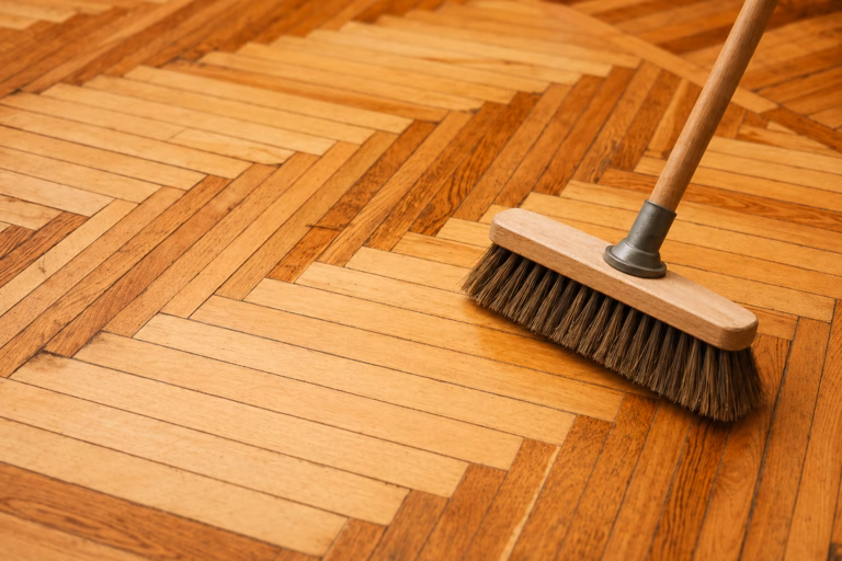 Illustration de l'entretien parquet ciré haut de gamme dans un appartement