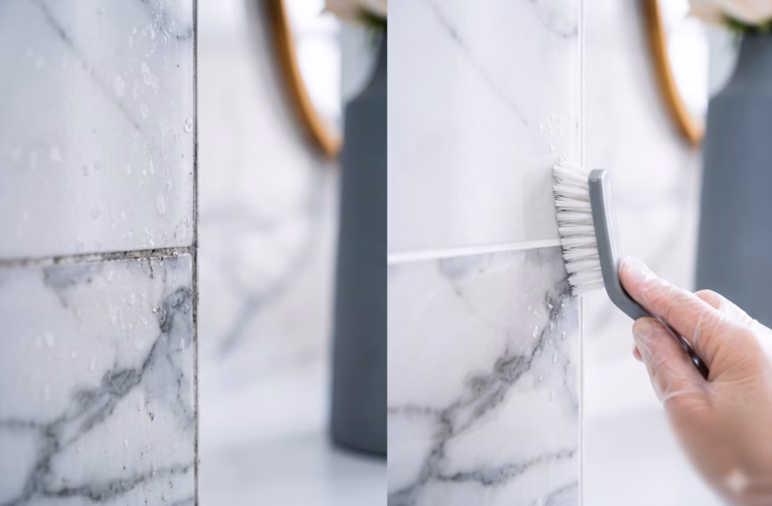 Nettoyage de précision d'un joints noir dans une salle de bain de luxe par NOBO