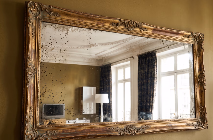 Miroir piqué ancien dans un salon de prestige entretenu par NOBO.